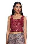 Indya Women's Navy Top Sleeveless with Sequin Embroidered