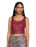 Indya Women's Navy Top Sleeveless with Sequin Embroidered