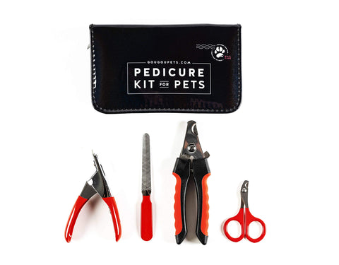 Gou Gou Pets Pet Care Pedicure Kit for Dogs, Cats, Birds and Reptiles - 3 Nail Clippers Plus Nail File and Scissors Style Clippers - Includes Compact Travel Carry Case