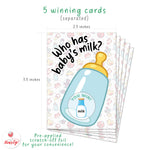 Party Hearty Baby Shower Games 40 Raffle Cards, Who Has Baby's Milk Emoji Scratch Off Lottery Tickets, 5 Winners 5 Different Loser Card Designs, Gender Neutral, Activity for Ice Breakers, Door Prizes