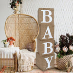 Burlap Print Baby Shower Boxes for Gender Reveal Party Gender Neutral Baby Shower Centerpiece Decor - 4 Pcs Burlap Grain Baby Cubes Baby Blocks with Letters, Rustic Baby Shower Decorations