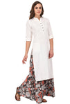 Pistaa's Women's White Solid Cotton Kurta with Two Patch Pockets