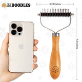 Pet Dematting Comb for Dogs and Cats with Wood Handle, Deshedding Undercoat Rake for Dogs with Stainless Steel Blades, Dog Comb for Detangling Thinning and Shedding, All Hair Types [We Love Doodles]