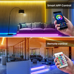 100ft Bluetooth LED Strip Lights, SMD5050 Music Sync LED Lights Strip, RGB Color Changing LED Lights with Remote,Smart Phone APP Control, LED Lights for Bedroom,TV,Room DIY (APP+Remote +Mic/50ftx2) 100 ft