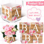 6 Pcs Rustic Floral Baby Shower Decorations Baby Flower Boxes Centerpiece Rustic Floral Table Display with Letters Gender Reveal Decoration Arrangement Favor Block Holder Flower Style