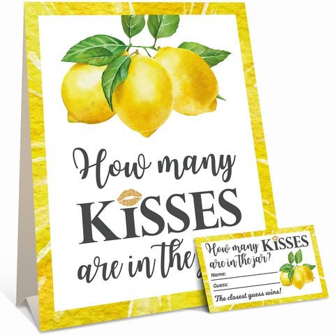 Lemon Party Bridal Shower Games - She Found Her Main Squeeze - Guess How Many Kisses Game (Sign with 30 Cards)
