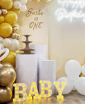 ZUOKEMY 4 LED Baby Marquee Logo Light, Large Baby Monogram Decorative Light, Warm White Glowing Letters Perfect for Baby Shower Party, Birthday Party, Home Bedroom Nursery Table Wall Decor (Baby)