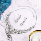 BriLove Women's Wedding Bridal Austrian Crystal Teardrop Cluster Statement Necklace Dangle Earrings Jewelry Set 01-Clear Silver-Tone