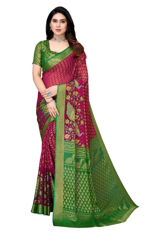 Winza Designer Women's Chiffon Brasso Floral Printed Saree with Blouse Piece