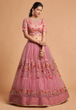 Zeel Clothing Women's Net Embroidered Semi-Stitched New Lehenga Choli with Dupatta (7309-Pink-Wedding-Girlish-Latest-Lehenga; Free Size)