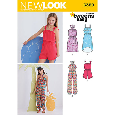 Simplicity New Look Sized for Tweens Easy Pattern 6389 Girls Sundress and Romper Sizes 8-10-12-14-16,White