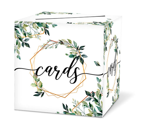 Greenery Theme Card Box – 8”*8”*8” Gift Or Money Box Holder for Wedding,Baby or Bridal Shower,Birthday, Graduation,Engagement, Party Favor, Decorations, 1 Set(hezi-B015)
