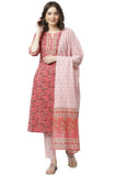Janasya Women's Pink Cotton Kurta Set with Pant and Dupatta