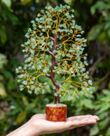 Green Jade Chakra Tree of Life - Crystal Tree for Positive Energy, Feng Shui Home Decor - Handmade Gemstone Tree, Money Tree Bonsai - Green Healing Crystals, Wealth & Good Luck Stones, Spiritual Gift Green Jade (Golden Wire)