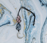 BOHO GARDEN Hanging Car Charm - Rose Quartz, Blue Calcite - Dangling Moon & Healing Crystal Accessories, Rearview Mirror Decorations - Love, Connection, Self-Worth, Calmness, Communication, Creativity Rose Quartz-blue Calcite
