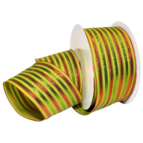 "Morex Ribbon Wired Polyester Baroque Noel Ribbon, 2-1/2"" x 50 yd, Lime/Red" (7487.60/50-502) 2.5" x 50 Yd