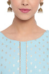 Janasya Women's Turquoise A-Line Poly Crepe Kurta