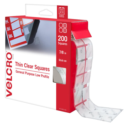 VELCRO Brand Clear Dots with Adhesive, Square | 200pk, 7/8" Mounting Squares | Double Sided Tape for Office, Classroom, Teacher Must Haves | Thin, Low Profile | VEL-40021-USA