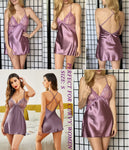 Avidlove Women Lingerie V Neck Nightwear Satin Sleepwear Lace Chemise Mini Teddy Large Lilac