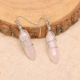 Natural Rose Quartz Wire Wrapped Point Crystal Earrings for Women Reiki Energy Healing Natural Rose Quartz