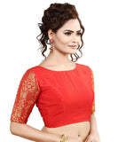 Madhu Fashion Womens Raw Silk Elbow Length Sleeve Readymade Saree Blouse