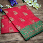 NK Textiles Women's Elephant Motifs Woven Kanjivaram Ghicha Tussar Silk Saree with Fancy Tassels