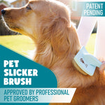 Pet Slicker Brush With Soft Massage Grooming Stainless Steel Pins - Slide This Universal Miracle Coat Slicker Brush for Dematting, Shedding Fur, and Undercoat - Ideal Gift for Professional Pet Groomers - Long Slicker Brush - Flying Pawfect Curved Small