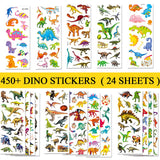 BEESTECH 450+ Dinosaur Stickers for Kids Boys Girls Toddlers, Teacher Reward Stickers, Potty Chart Training Stickers, Dinosaur Party Favor & Supplies, Dinosaur Favor Bags Hats Goody Gift Bags Boxes