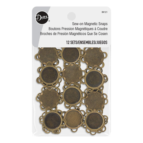 Dritz Sew on Magnetic Snaps 18mm Flower Shape Antique Brass Fasteners, 3/4", 12 Sets
