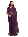 Amrutam Fab Women's Embellished Net Pink Saree with unstitched Sequences velvet Blouse Piece