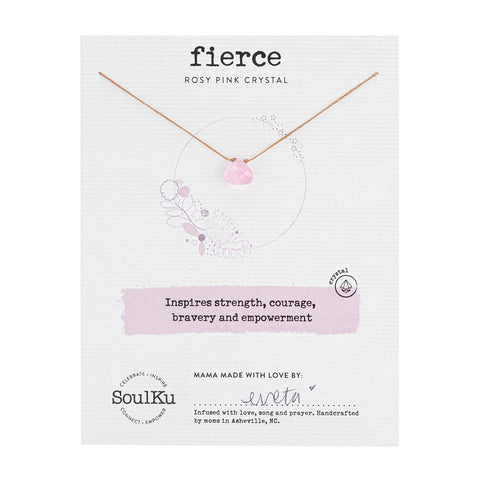 SoulKu Soul Shine Handmade Necklace, Empowering Jewelry With Healing Crystal, Inspirational Jewelry For Women, Mom & Sister, 2"" Extender With Lobster Clasp, 16"" Nylon Cord (Rosy Pink, Fierce) Rosy Pink