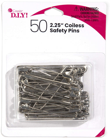 Cousin DIY 2.25 inch, Nickel, 50 Pack Coiless Safety Pins