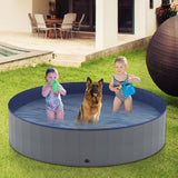 Niubya Foldable Dog Pool, Collapsible Hard Plastic Dog Swimming Pool, Portable Bath Tub for Pets Dogs and Cats, Pet Wading Pool for Indoor and Outdoor, 71 x 12 Inches 3XL - 71'' x 12'' Gray