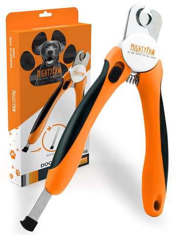 Mighty Paw Dog Nail Clippers | Pet Claw Trimmers & File Grooming Set with a Built-in Safety Guard to Avoid Cutting Too Short. Sharp Stainless Steel Blade & Ergonomic Handle. Vet Recommended (Orange) Orange