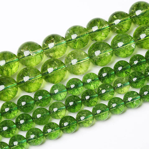 8mm 45pcs Natural Green Peridot Crystal Quartz Beads for Jewelry Making Round Loose Beads DIY Bracelet Necklace Accessories Energy Healing Power Stone Beads 8mm