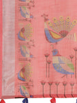 AKHILAM Women's Linen Geometric Saree With Unstitched Boluse Piece