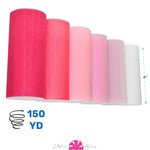 Morex Ribbon Pink Ombre' Tulle 6 Pack, Nylon, 6" by 150 yd Total, White/Lt. Pink/Tulip/Pink/Shocking Pink/Cerise, Item 1366p6-606 Morex Ribbon Tulle Ribbon Rolls, 3 or 6 Pack 6 pack, 6"x 150 yd