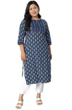 XL LOVE - By Janasya Women's Plus Size Blue Cotton Kurta