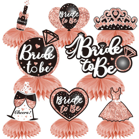 8Pcs Bachelorette Party Decorations Bride to Be Honeycomb Centerpieces, Rose Gold Bridal Shower Table Topper Party Supplies, Pink Hens Night Women Table Centerpieces Wedding Engagement Decor
