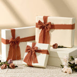 JEDIA Fall Ribbon, 3 Rolls Terracotta Chiffon Ribbon, 1.5" x 7Yd Ribbons Set for Gift Wrapping, Wedding Invitations, Bouquet Wrap, Bridal Bouquets, DIY Crafts 3 Rolls, 1.5*21YD