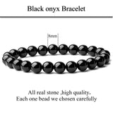 WRCXSTONE Natural 8mm Gorgeous Semi-Precious Gemstones Healing Crystal Stretch Beaded Bracelet Unisex Black Onyx