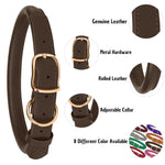 MUROM Rolled Leather Dog Collar Durable Round Rope Pet Collars for Small Medium Large Dogs Puppy Pink Purple Green Red Brown Gray (8"-12" Neck Fit, Dark Brown) 8"-12" Neck Fit