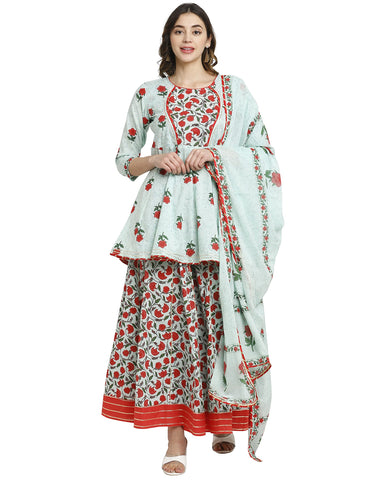Rajnandini Women's Pure Cambric Cotton Floral Printed Kurta Set With Dupatta