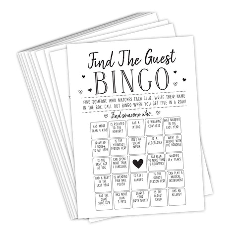 Find the Guest Bingo Game For Bridal Shower, Baby Shower and Bachelorette Parties, 50 Game Cards Included
