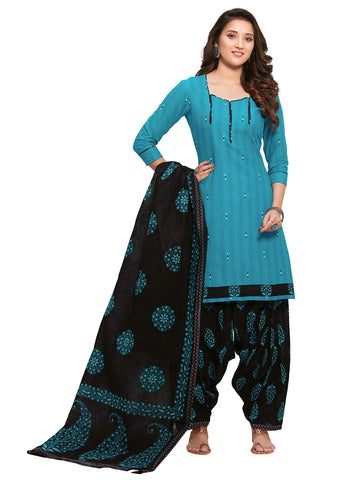 Miraan Women Cotton Unstitched Dress Material (BAND6013, Blue, Free Size)