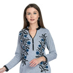 REBECCA Women's Winter Wear Regular Fit Designer Woolen Latest Full Sleeve Mandarin Collar Straight Kurti with Two Side Pockets L Raven