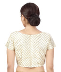Studio Shringaar Women's Polyester Short Sleeves Golden Gota Embroidery Saree Blouse