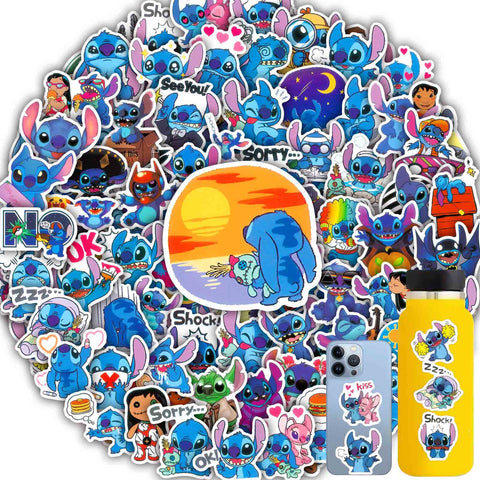 100 Pcs Cartoon Stickers, Waterproof Cute Lilo and Stitch Stickers for Water Bottles Laptop Car Bicycle Skateboard Motorcycle Luggage Stickers Decal (Stitch Stickers-100 Pcs) 100pcs Stitch Stickers