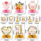 12Pcs Spring Floral Baby Shower Party Honeycomb Table Centerpiece Baby in Bloom Table Display with Letters Gender Reveal Decoration Arrangement Favor Block Holder for Girl Birthday