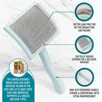 Pet Slicker Brush With Soft Massage Grooming Stainless Steel Pins - Slide This Universal Miracle Coat Slicker Brush for Dematting, Shedding Fur, and Undercoat - Ideal Gift for Professional Pet Groomers - Long Slicker Brush - Flying Pawfect Curved Small